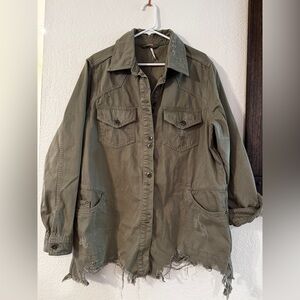Free People Khaki Distressed Utility Jacket